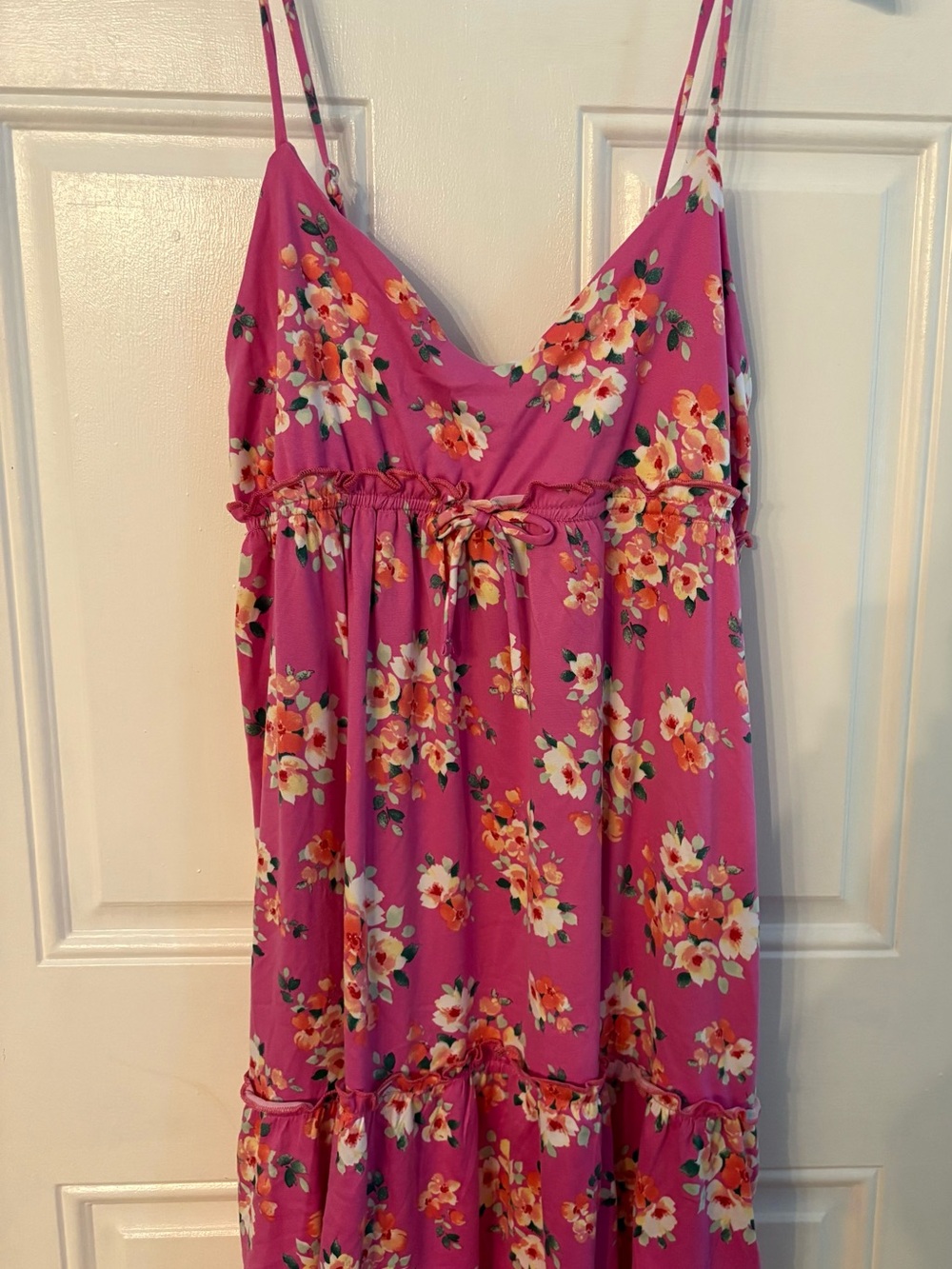 Pink Floral Mini Sundress with Tie Waist